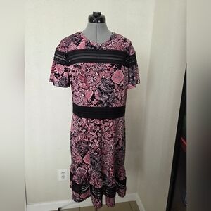 Michael Kors Pink and Black Paisley Midi Dress